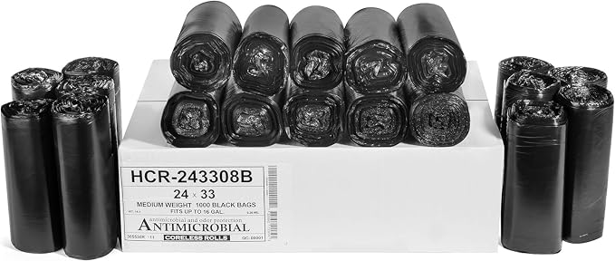 Aluf Plastics 16 Gal Black Trash Bags, 8 Micron, Industrial, Commercial by AlufPlastics