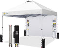 CROWN SHADES Canopy Tent 10x10 Pop Up Canopy Outdoor Shade with Pockets Sidewall, Easy Up Sun Shelter with One Person Set Up Center Lock, Portable Instant Camping Beach Canopy Tents, Grid White