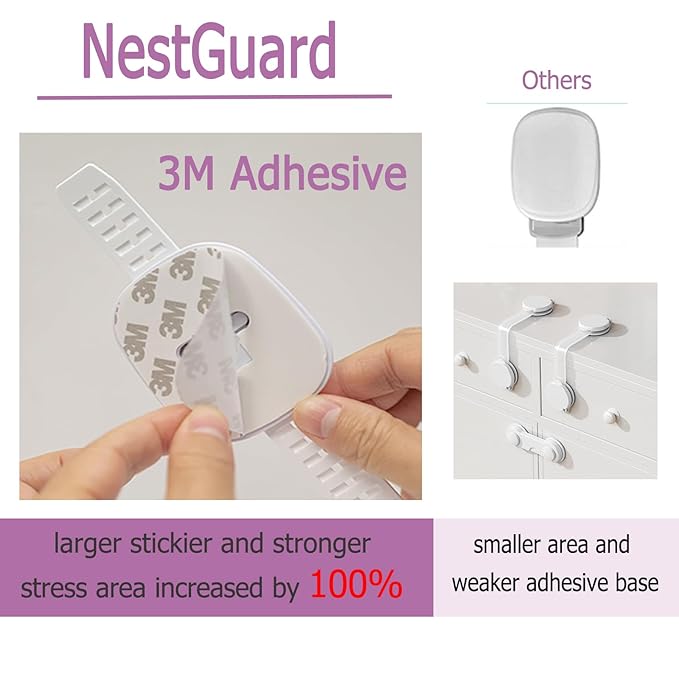 No Drill Furniture Anchor, Anti-tip and Adjustable Strap for Baby Proofing, 3M Adhesive Multi-Purpose for Furniture, Secure to Playroom (4 Pack)