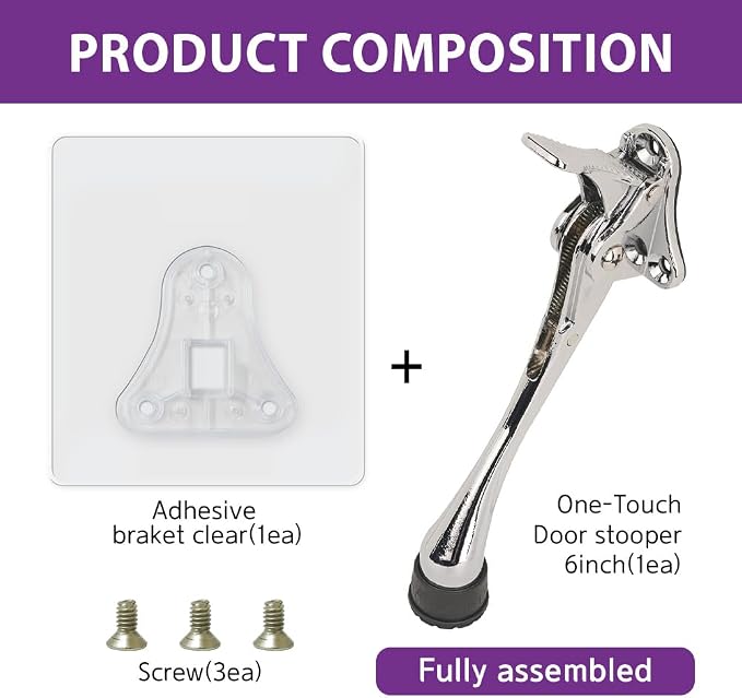 HASHI 6 Inch Kickdown Door Stopper No Drilling, Hands-Free Foot Operated Door - Image 2