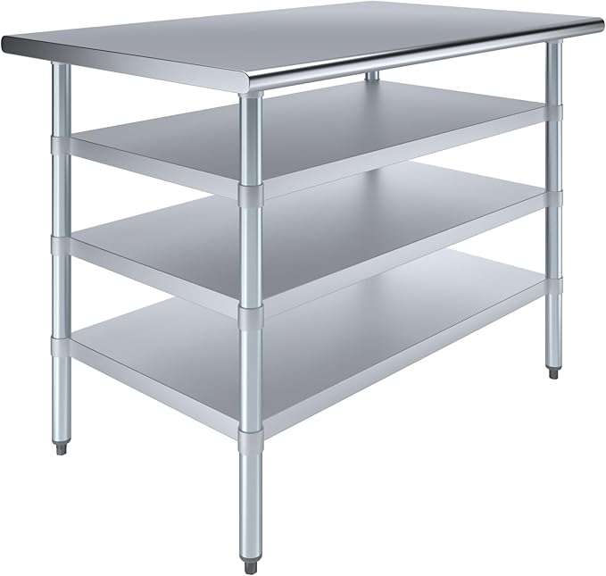 30 in. x 48 in. Stainless Steel Work Table with Three Bottom Shelves | NSF Kitchen Prep Table | Utitly Metal Table