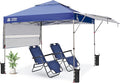 CROWN SHADES 10x10 Pop up Canopy Tent Patended Centerlock Instant Commercial Canopy with 150D Silver Coated Fabric Including 2 Extend Awnings, 4 Ropes, 8 Stakes, 4 Weight Bags, Navy Blue