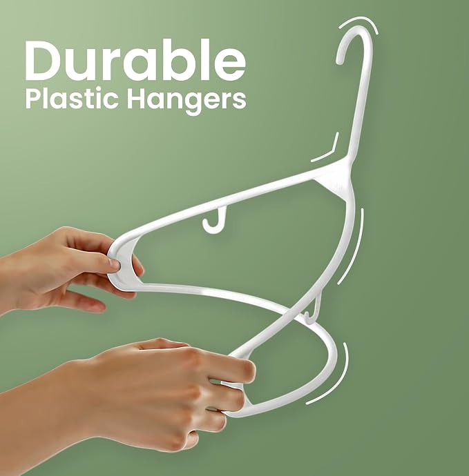 Utopia Home Plastic Hangers 100 Pack – Built-in Strap Hooks White | Space - Image 6