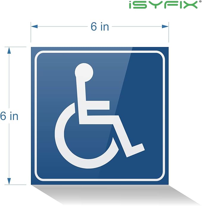 iSYFIX Handicap Signs Stickers Decal Symbol - 4 Pack Reflective Silver 6x6 Inch - Premium Self-Adhesive Vinyl, Decal, Laminated for Ultimate UV, Weather, Scratch and Fade Resistance, Indoor & Outdoor