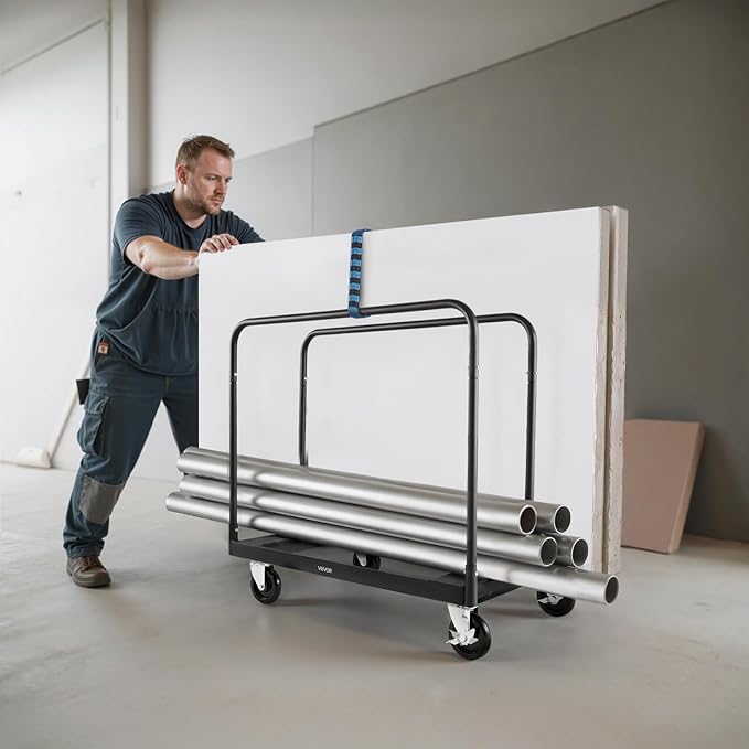 VEVOR Folding Table Cart, Heavy Duty Table Dolly 1800 lbs, Steel Panel Truck Cart with 5 inch Swivel Casters, Lumber Drywall Dolly with Straps for Party Events, Hotel, Factory, Warehouse
