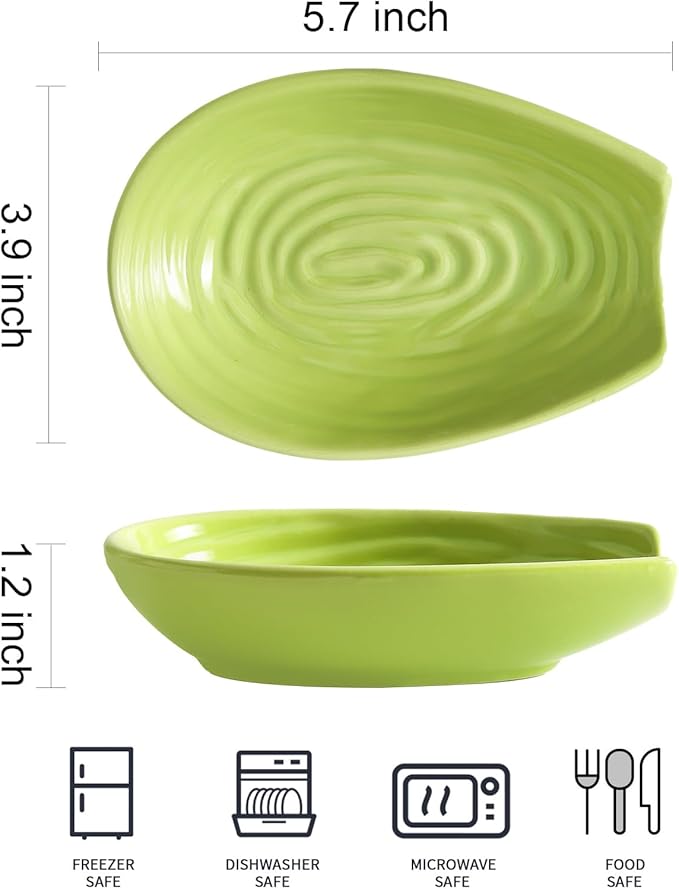 Spoon Rest for Stove Top, Hasense Spoon Holder for counter protection, Ceramic Utensil Rest for Ladle, Spatula, Tongs, Coffee Bar Accessories, Green
