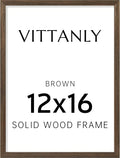 Vittanly 12x16 Picture Frame, Solid Wood Frame with Plexiglass, Includes 8.5x11 Mat, Wall Hanging for Home Decor, Brown, 1 Pack