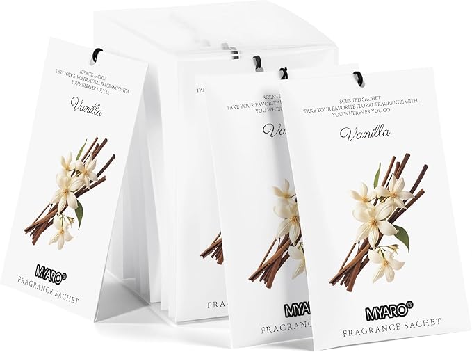 MYARO 12 Pack Vanilla Scented Sachets, Closet Deodorizer Car Air Freshener by MYARO