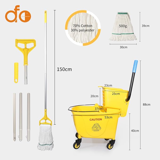 Side Press Wringer Combo Commercial Floor Cleaning Mop Bucket on Wheels - Image 3