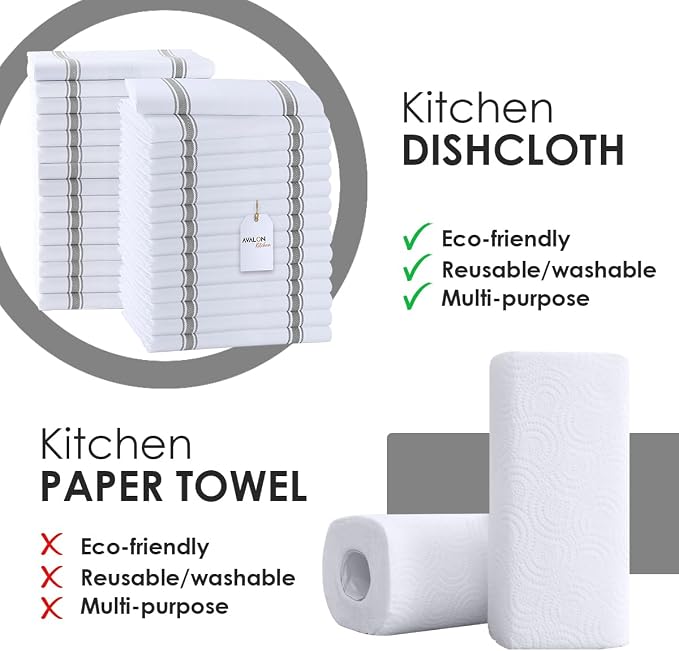 Dish Towels 30 Pack Grey Stripe 100% Cotton Kitchen Towel 15x25 Inch Tea Towels - Image 2