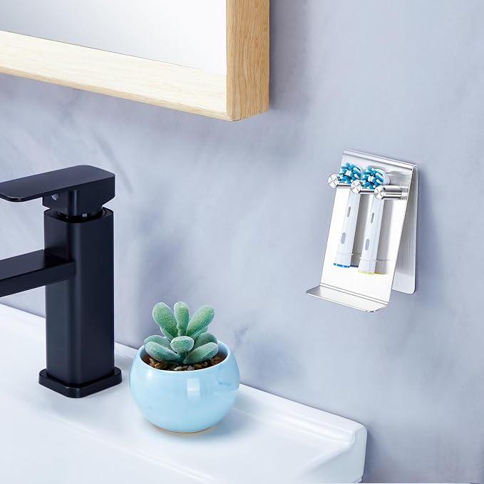 Electric Toothbrush Head Holder, Tabletop or Self Adhesive Tooth Brushing Holder - Image 4