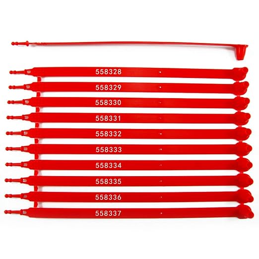 Leadseals(R) 100 Red Plastic Seals Truck Trailer Seals Numbered Security Tags Tamper Evident Tags Safety Ties Plastic Locks for Cargo Container Shipping Transport, Tamper Resistant
