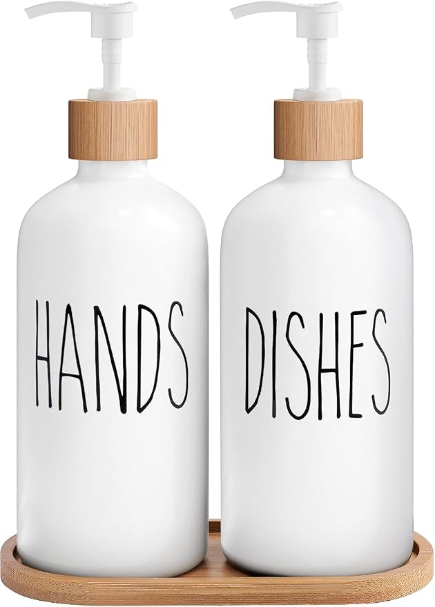 MOMEEMO White Soap Dispenser Set, Contains Hand and Dish Soap Dispenser by MOMEEMO