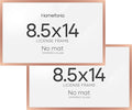 Homeforia 8.5x14 Marriage License Frame, High End Metal 8.5 x 14 Rose Gold Marriage Certificate Frames, 14x8.5 Picture Frame for Wall & Tabletop, 8.5x14 Photo Frame, Tempered Glass, Wall Kit, Set of 2