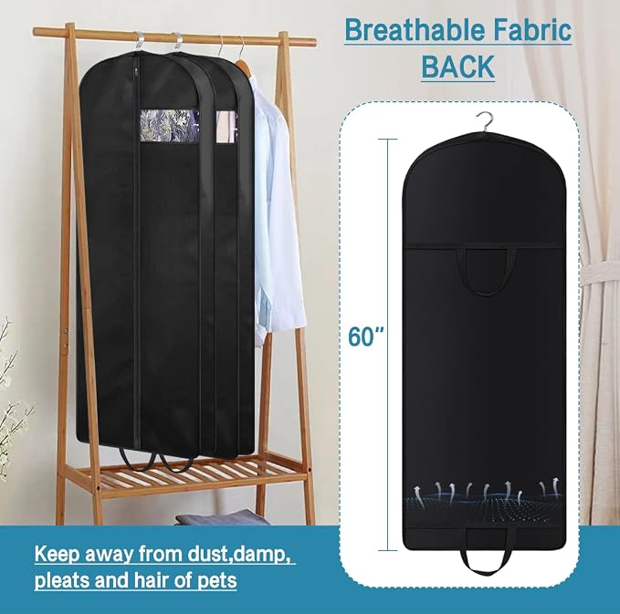 KIMBORA 60" Dress Garment Bags for Hanging Clothes Travel, Gusseted Garment - Image 5