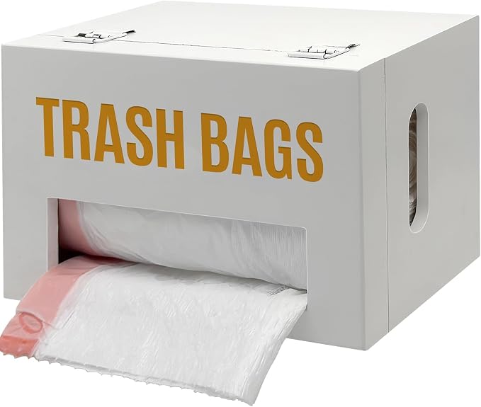 Large White Bamboo Trash Bag Holder by Libreshine