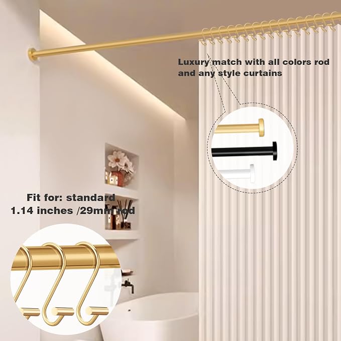 Gracelife Gold Rust Resistant Metal Shower Curtain Rings, T-Bar Hooks - Image 5