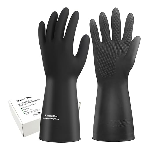 Heavy-Duty Thick Black Rubber Cleaning Gloves, 3 Pairs, XL | Reusable & by Exprosiflux