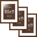 Homeforia 8.5x11 Picture Frame Brown, High End Dark Oak 8.5 x 11 Walnut Wooden Frames with Mat 6 by 8 Photo, 11x8.5 Wood Frame Matted to 6x8, Wall or Tabletop Frame, Tempered Glass, Wall Kit, Set of 3