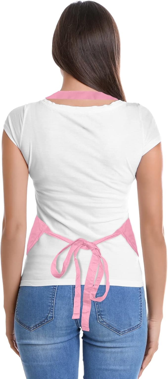 DALIX Apron Commercial Restaurant Home Bib Spun Poly Cotton Kitchen Aprons (2 Pockets) (12, Pink)