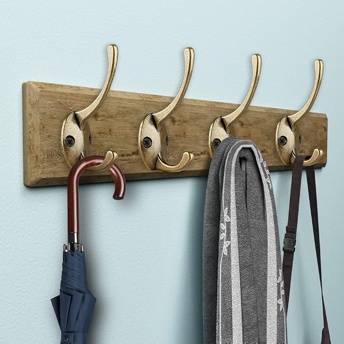 IBosins 12 Pack Antique Brass Double Coat Hooks Wall Mounted - Image 6