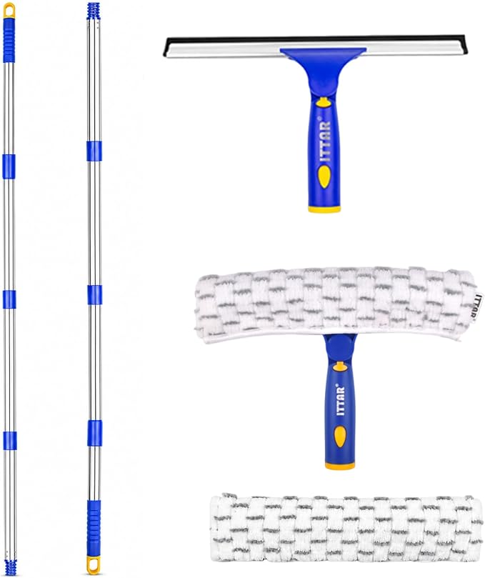 Window Squeegee with 2 Sets Separate Pole, Shower Glass, Car Windshield by ITTAR