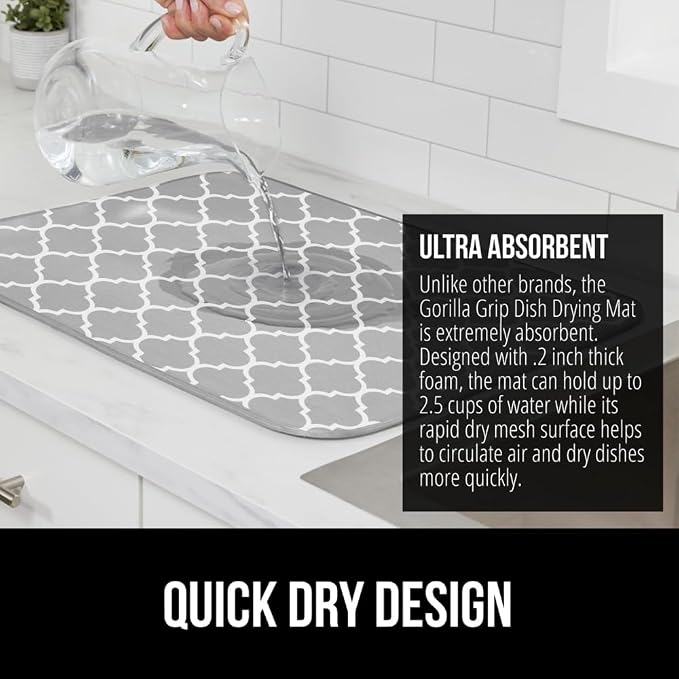 GORILLA GRIP Ultra Water Absorbent Microfiber Dish Drying Mat, Slip Resistant - Image 3