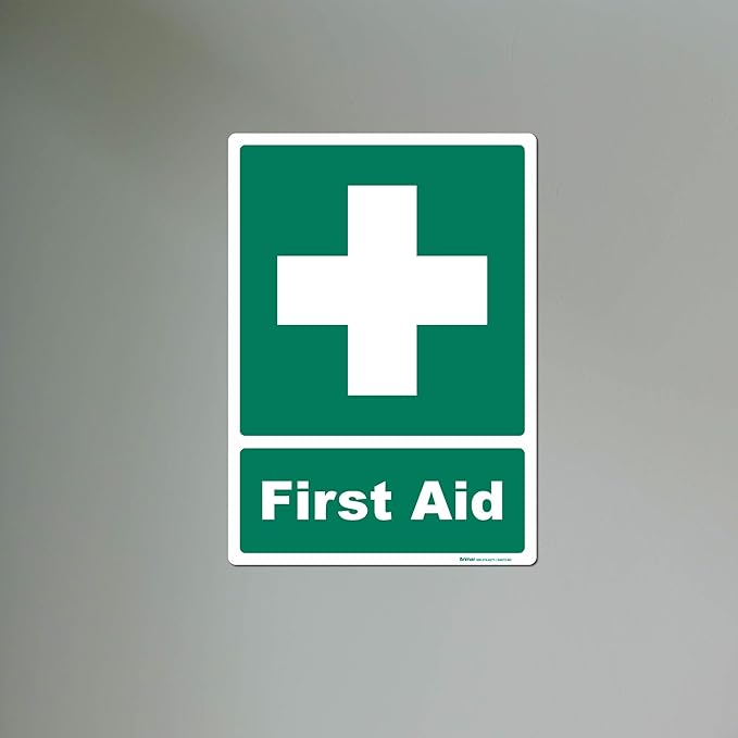 Brimar - 10" x 14" - First Aid Sign - 3.5 Mil InfiniStick™ Vinyl Label - Easy Installation - Versatile Application