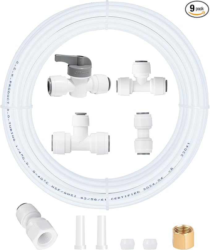 Ice Maker Water Line Kit - Food Grade Refrigerator/Fridge Water Line Kit,25FT 1/4In O.D.Water Line with Quick Fittings, for Adding a branch waterway on RO System