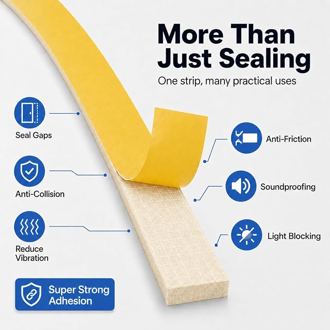 1" x 1" EVA Foam Weather Stripping Tape, 6.5FT Self-Adhesive Foam Seal Strip - Image 4