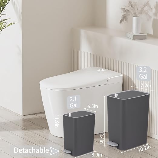 Small Bathroom Trash Can with Lid, 3.2 Gallon Slim Step Trash Can, Narrow - Image 2