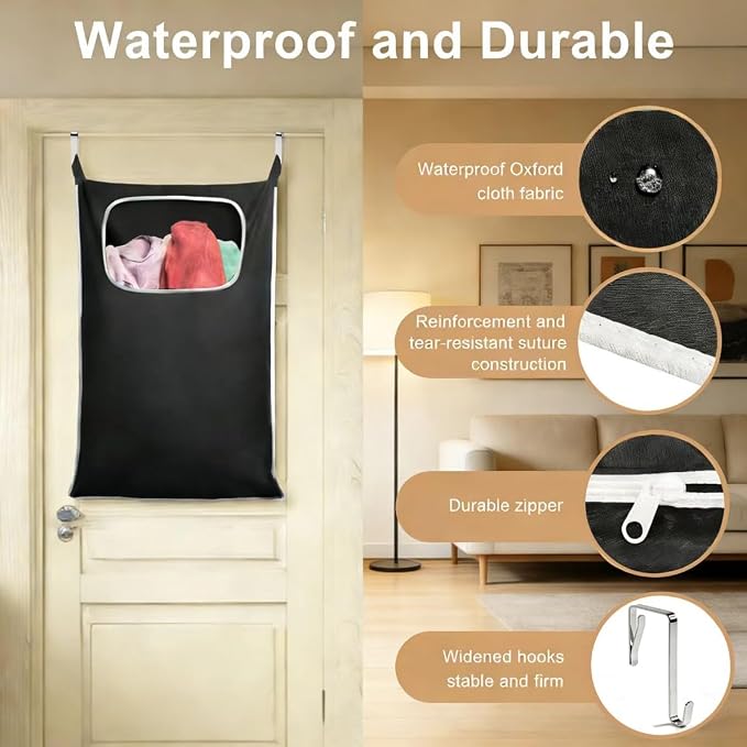 Hanging Laundry Hamper, Over the Door Laundry Storage Basket - Image 4