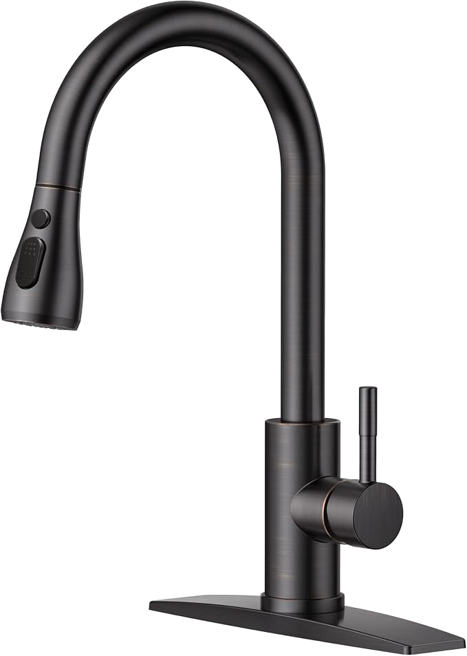 FORIOUS Kitchen Faucet Pull Down Sprayer, Single Handle, Oil Rubber Bronze | by FORIOUS