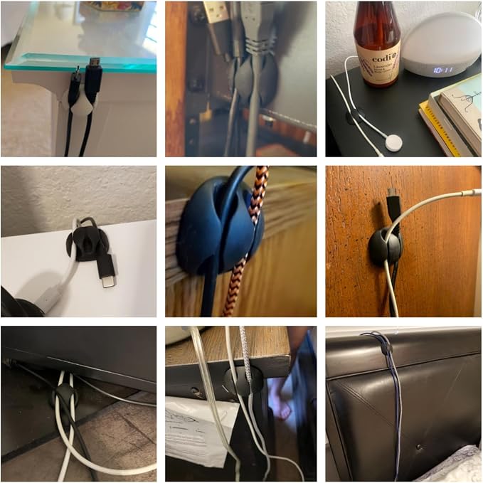 Desk Cable Management Cord Organizer, 16 Pack White Self Adhesive Cord Holder - Image 8
