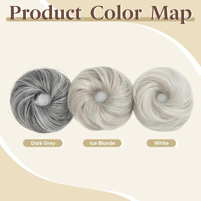 CJL HAIR 2PCs Small Cute Messy Bun Hair Piece for Thin Hair Women Mini Synthetic Curly Bun Scrunchies Updo Hairpieces Ice Blonde