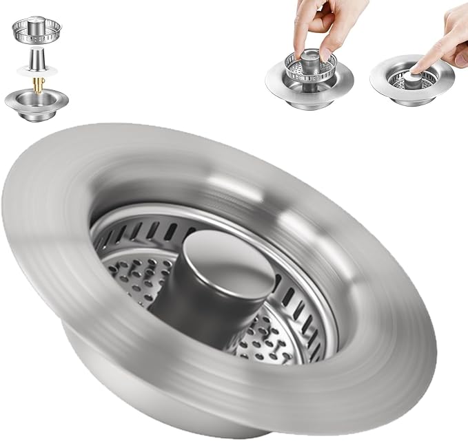 Kitchen Sink Drain Strainer, 304 Stainless Steel Sink Drain Plug, Quick Drain by DIFENLUN