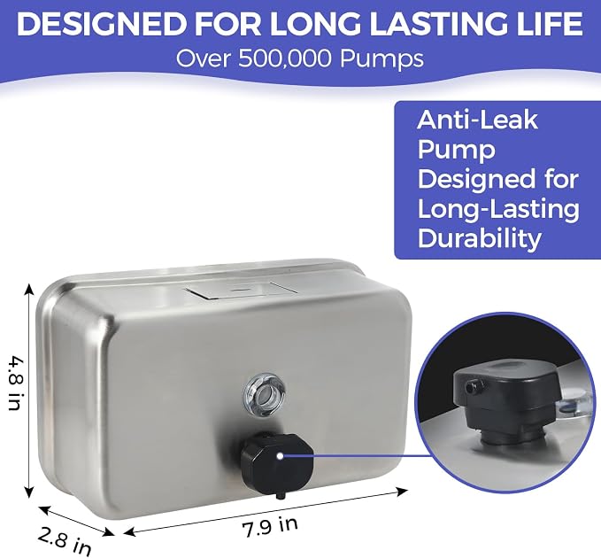 Stardrix Heavy Duty Stainless Steel Wall Mount Soap Dispenser, 1100ml/37oz - Image 3