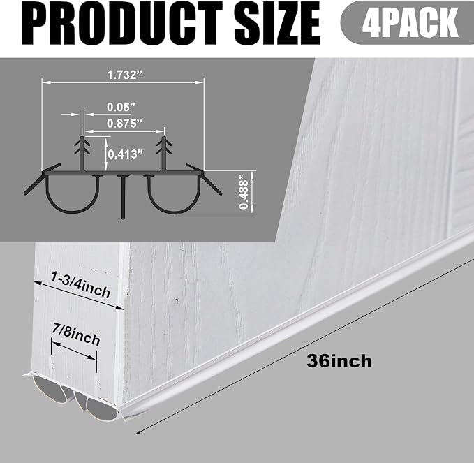 Pushglossy 4 Pcs 36" Kerf Door Sweep Double Bubble Kerf White | 1-3/4" Wide - Image 2