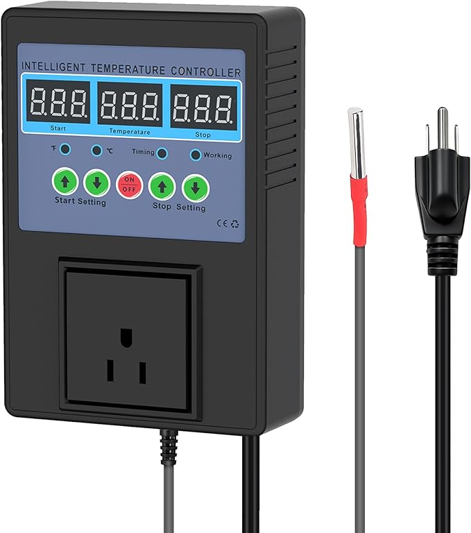 Intelligent Digital Temperature Control Sensor Regulator 100V-240V 15A -20℃-120℃ Heating/Cooling Thermostat Control Switch with LED Display Monitor,Suitable for Incubators,Brooders,Refrigerators