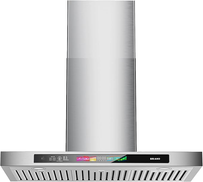 BRANO 30 Inch Wall Mount Range Hood 900 CFM with Voice/Gesture/Touch Control, Stainless Steel Ducted Kitchen Hood Vent with 4 Speed Exhaust Fan, Memory Mode, Adjustable Lights