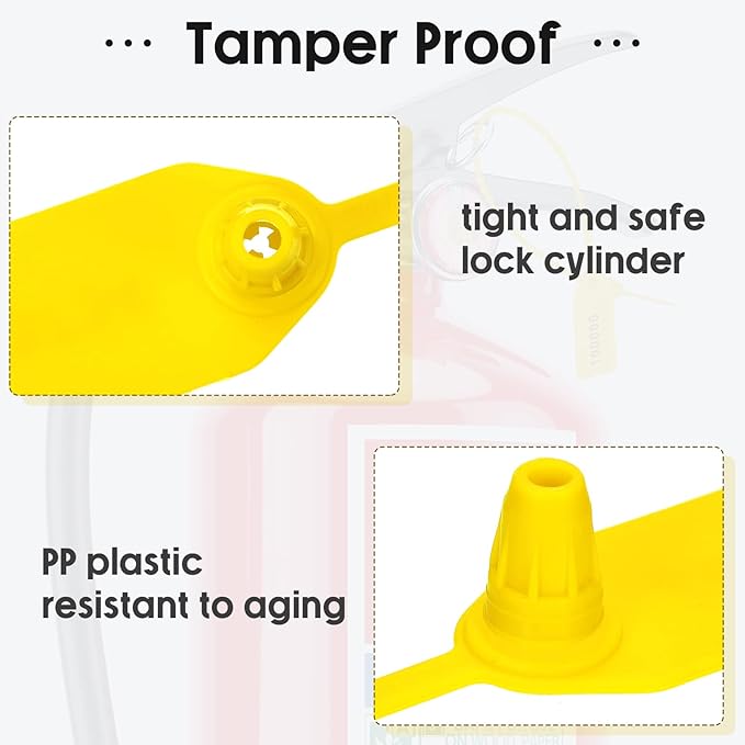 Roowest 2000 Pcs Plastic Tamper Seals Security Tags Seals Safety Numbered Zip Ties Fire Extinguisher Tamper Tags Disposable Self Locking Signage 250 mm Length(Yellow)
