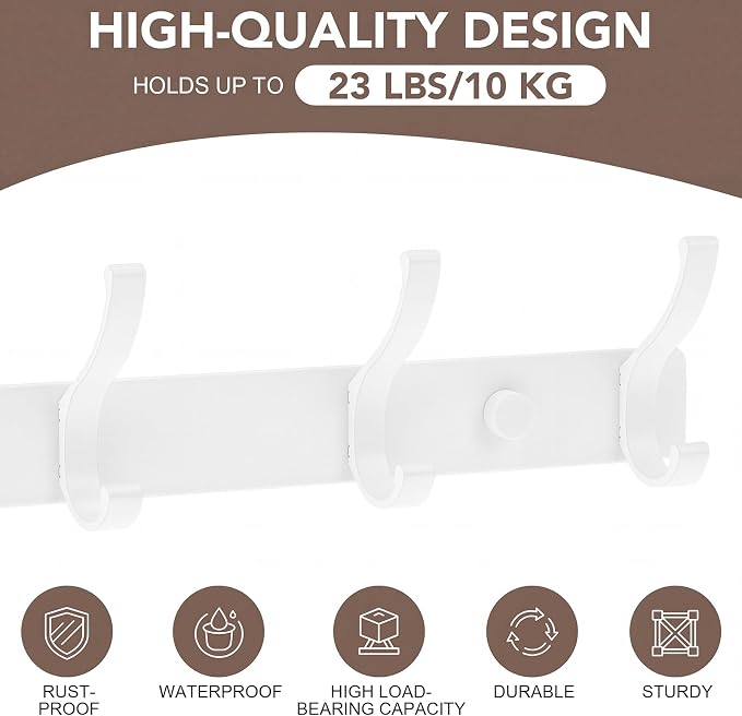 Wall Mount Coat Rack 2 Pack, Smooth Hook Edges, Screw Installation, Double - Image 3