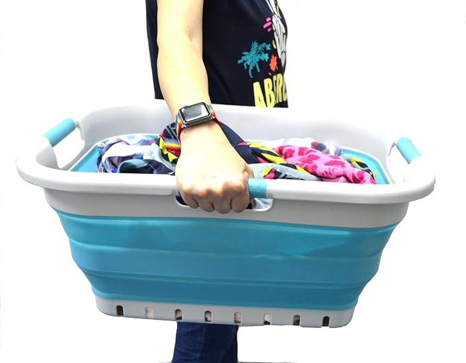 SAMMART 41L Set of 2 Collapsible 3 Handled Plastic Laundry Basket-Foldable Pop - Image 7