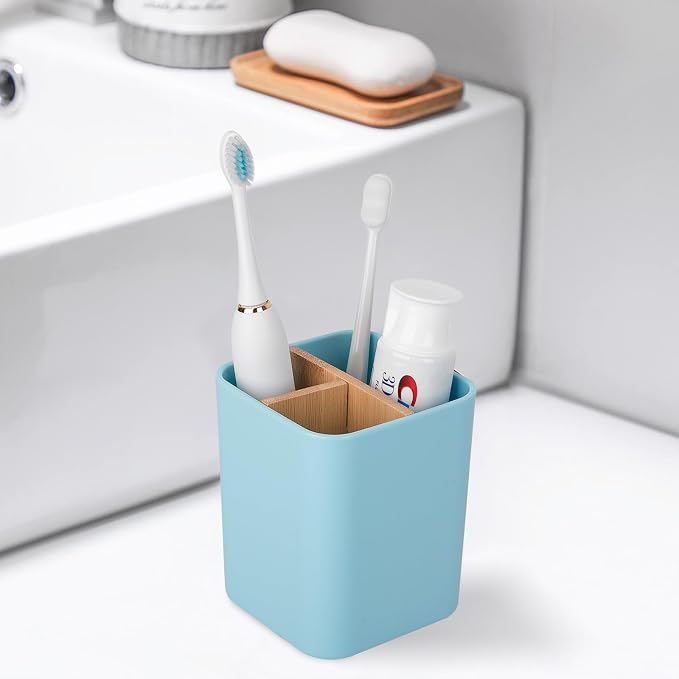 Bamboo Toothbrush Holder for Bathrooms Toothpaste Organizer - Image 2