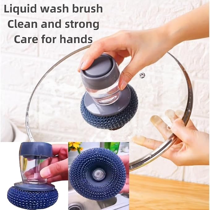 Soap Dispense Palm Scrub dishwashing Kitchen Scrubber Press Automatic Liquid - Image 4