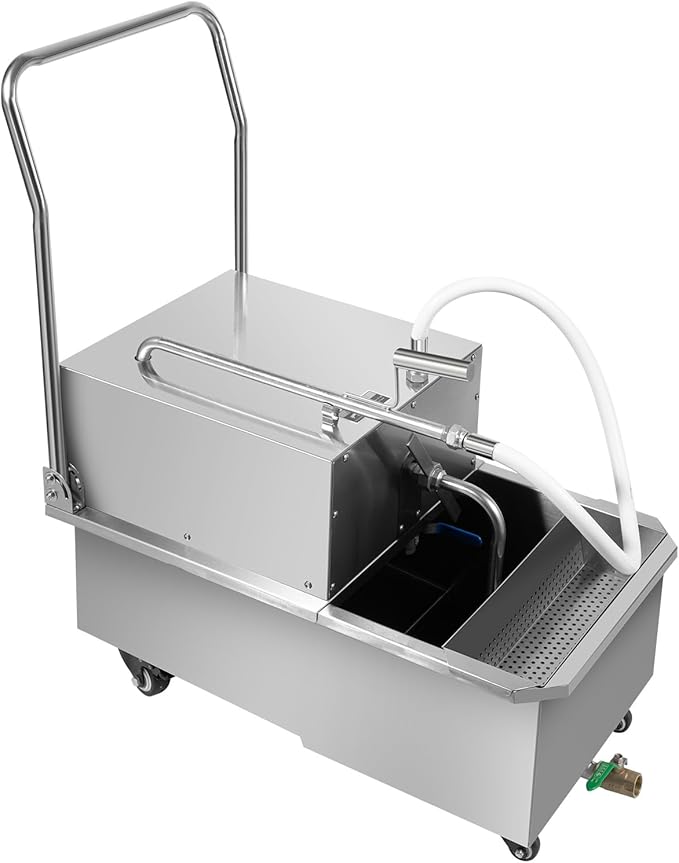 55 L /14.5 Gal Fryer Oil Filter Machine, 550W Mobile Commercial Oil Filtration System with Stainless Steel Cart, Cooking Oil Filter and Separator for Restaurant, Supermarket, Commercial Kitchen