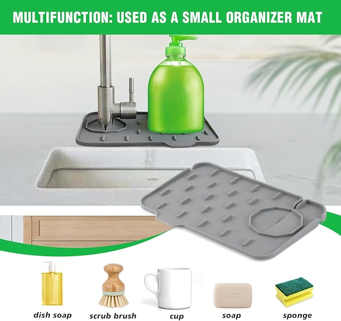 Kitchen Sink Splash Guard, Silicone Faucet Mat, 8.3 x 5.7 Inch | Soap Dish Pad - Image 4