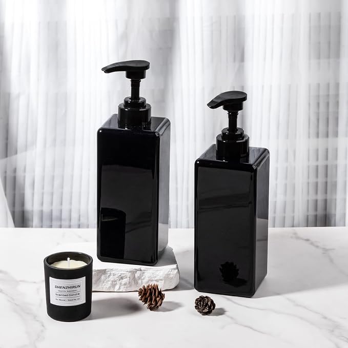 Refillable Lotion Soap Dispenser Plastic Pump Bottle 22oz Black 2 Pack | - Image 2