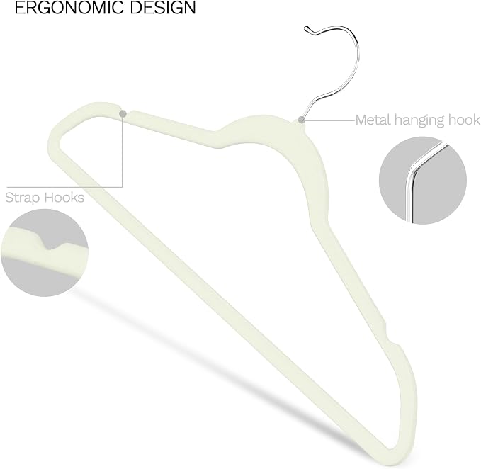 Ivory Velvet Hangers 60 Pack, Slim Space Saving Suit Hangers - Image 3