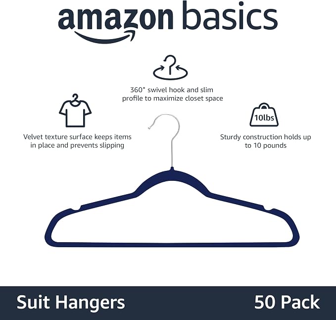 Amazon Basics Slim Velvet Non-Slip Space Saving Suit Clothes Hangers - Image 2